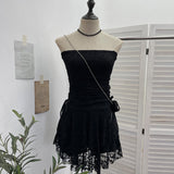 Real Shooting Retro Lace Spell To Receive Waist-Meared Tective Dress Sexy Collared Cake Dress Small Man Short Dress 1272