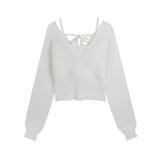 Inside The Bottom Knitted Shirt Long Sleeve 2026 Spring New Women's Design Sense Of Niche Fake Two Short Tops