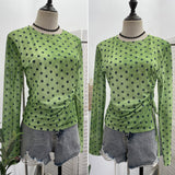 Net Yarn Sunscreen T-Shirt T-Shirt Print Waist Drawstring Tethered Slim Long-Sleeved T-Shirt Top 2732