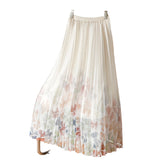 High-Quality Printing Mesh Dress Women's Spring And Summer 2025 New Broken Flower Yarn Skirt In The Long-Singed A-Word 100-Fold Skirt