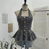Small Fragrant Wind Coarse Flowers Hanging Neck Sling Vest With Chest Cushions Waist Skirts With Sleeveless Top 2692