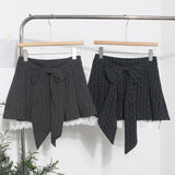 Real Shooting Leg Long Skirt Love Print Splicing Lace A Word 100 Folds Thin Bow Half-Dress Skirt 9339