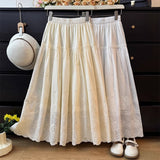 Japan And South Korea Leisure Hollow Flowers Embroidered Half-Dress Girls Spring And Autumn New Age Reduction Of High-Waist Folds Loose Large Umbrella