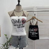 Real Shooting Babes Leopard Print Fake Two Sling Vest With Chest Cushion Hanging Neck Short Top 1592