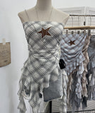 Star Embroidered Babes Style Print Tector Tector Tector Tector Vest Ribbon Short Sleeveless Top 1290