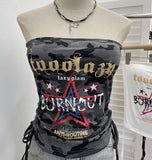 Real-Shooting Camouflage Letter Print Chest Vest With Chest Cushion Anti-Slip Strip Drawstring With Short Top 1595