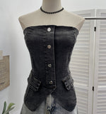 Fake Pocket Cowboy Wears Off The Chest And Wears A Female Single Buckle Decorative Stud With Short-Term Bra Vest 816