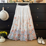 Sweet Little Fresh Flower Embroidery Hollow Skirt Girl Spring 2026 Tight High Waist Thin A Word Big Swing Umbrella Skirt