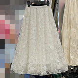 Slid Dress Autumn/Winter 2025 Autumn And Winter New French Sweet Lace Flower Yarn Skirt In The Long Swum Half-Dressed Skirt