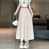 Casual Comfort French Tian Silk Linen Blending Feeling Tight Waist Half-Body A Skirt Umbrella Skirt With Belt