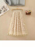 Heavy Industry Embroidery Net Yarn Half-Dress Woman Summer New High-Rise Thin Shiny Leaf Lint Leaf Embroidery A Letter Dress