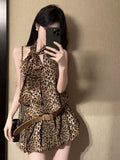 Vintage Babes Leopard Hanging Neck Dress Women's New Thin Waistless Sleeveless Skirt A Short Skirt
