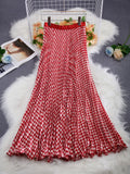 Japanese And Korean Chiffon Print 100-Fold Skirt Skirt Comfortable And Leisure Slimy High-Rise Large Swing Skirt