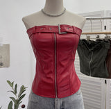 Real Shooting Spice Girls High-End Pu Leather Tector Locomotive Wind Wrapped Bra Vest Sleeveless Top Tide 1986
