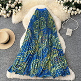 Sunflower Print 100-Fold Skirt High-Rise Thin Half Skirt Women's Medium And Long Skirt Holiday Wind Does Not Hit The Big Swing Commuter Skirt