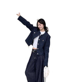 Hidden Blue Short Fragrant Coat Women 2025 Autumn And Winter Single Row Retro New High-End Loose Long-Sleeved Top