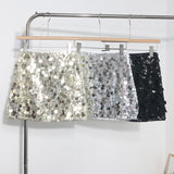 Real Shooting Atmosphere Heavy-Working Sequin A Short Skirt High Waist Thin Anti-Walking You Inner Liner Hip Skirt 8036