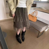 Autumn/Winter 2025 Cascade Yarn Woven Half-Skirt Cake Skirt Pure Color Folded Half-Dressed Korean East Gate