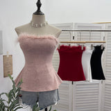 Solid Shot Hair Stitched Knitted Bra With Chest Pad Inside The Waist Sleeveless Wrapped Chest Cloth 9297