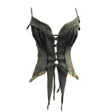 Real-Hand Shot Vintage Babes With Thaired Hairy Denim Sling Vest Short Umbilly Sleeveless Top 2690