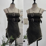 Real Shoot Water Wash Old Fur Side Cowboy Bra Sleeveless Top Irregular Short Babes Sling Vest 2625