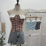 Real-Patled With Chest Pad Single-Breasted Buckle Tset Bra Vest Coarse Flower Lattice Lattice Lattice 8132