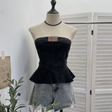 Real Shooting Of The Female Jeans Breast 2026 New Split Press Line To Close The Waist A Swing Vest Short Sleeveless Top 828