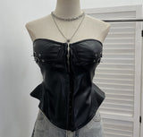 Real Shot With Chest Cushion Anti-Slip Bar Hottie Bosom Waist Pu Skin Hook Wrapped Breastless Top Woman 2785