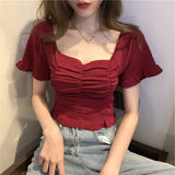 Summer 2025 New Retro French Blouse Collared Care Machine Slim Thin Short-Sleeved Knitwear Woman