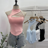 Real Shooting Thai Hottie With Chest Cushion Hollow Sexy Sling Vest Hanging Neck Slim Figure Sleeveless Top 6288