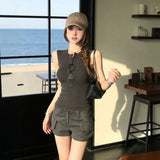 Vintage Henry Collared Word Vest Women Wearing Unique Beautiful Big Looking Waist Babes Sleeveless Top