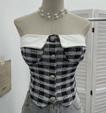 Real-Patled With Chest Pad Single-Breasted Buckle Tset Bra Vest Coarse Flower Lattice Lattice Lattice 8132