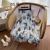 2025 New High-Rise Half-Dress Woman Tight Waist Ink Print Design Sense A-Character Skirt In The Long Folded Skirt