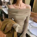Design Sense Of Niche Folds Irregularly Collar Long-Sleeved T-Shirt Women's Spring And Autumn 2025 New Bottoming Shirt Repair Body
