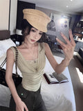 Splicing Fake Two-Piece Sleeveless T-Shirt Girl Summer Repair Waist Design Hot Girl Tight Short Small Top