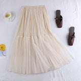 Net Dress 2025 Autumn And Winter New Net Color Bottom Skirt Small Fresh Long Skirt Small Fairy Dress