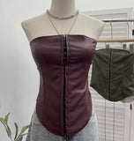 Real Shot Pu Skin Hook Buckle Bra Vest Bare Back Wearing Rope With Sexy Tight Bra Short Small Coat 1350
