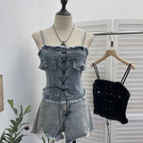 Millennial Babes Vintage Cowboy Sling Girl Short Sexy Waistcoat With Sleeveless Top 2850