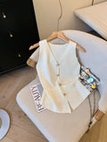 Little Xiangfeng V-Neck Knitted Sleeveless Vest Women's Autumn High-End Horse Clip Cardigan Small Back Hollow Top