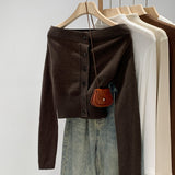 2026 Word Shoulder-To-Shoulder Sweater Long-Sleeved Wool Bottom Knitted Women's Autumn And Winter Spring Han Dong Blouse