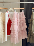 Heavy Industry Wood Ear Net Yarn Tight Waist Cake Mid-Summer New Korean Temperament Fluffy Skirt Layer Yarn Skirt