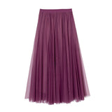 Women's Clothing 2025 Autumn And Winter 2025 New 20 Pieces Spliced Solid Color Mesh Dress Skirt A Word Umbrella Skirt