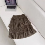 Autumn/Winter 2025 Cascade Yarn Woven Half-Skirt Cake Skirt Pure Color Folded Half-Dressed Korean East Gate