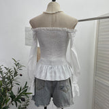 A Real Shot Shoulder Lace Side With Bow Shirt Tight To Take A Short Long-Sleeved Open Shirt 9662