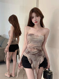 Tie Dyed Mesh Sling Sling Waistcoat Outside Wearing Summer Thai Sweet Babes Shoulder Tsets Irregular