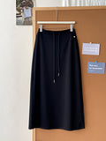 Casual Simple Solid Color High-Waisting Rope In The Long Thin Fashion Skirt Women's Autumn Bag A Skirt
