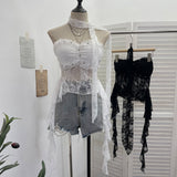 Real Shooting Street Lace Tectory Hottie Wearing Chest Pad Sexy Irregular Ribbon Sleeveless Top 8077