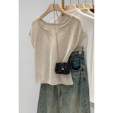 Real Shooting Lyselle Tiansi Flax High-End Sense V-Neck Short-Sleeved Knit Shirt Women's Summer 2026 New Lazy Wind Top