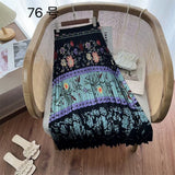 2025 New High-Rise Half-Dress Woman Tight Waist Ink Print Design Sense A-Character Skirt In The Long Folded Skirt