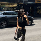 2025 Summer Hottie Sexy Slimming Collar Design Feeling With A Fluttering Belt Vest Top Sleeveless
